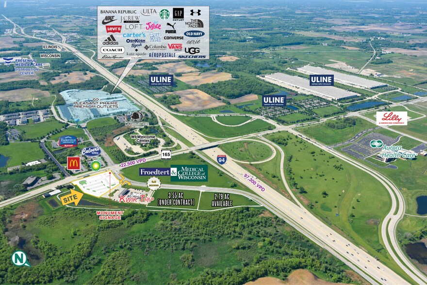 I-94 & Highway 165, Pleasant Prairie, WI à louer - Aérien - Image 2 de 3