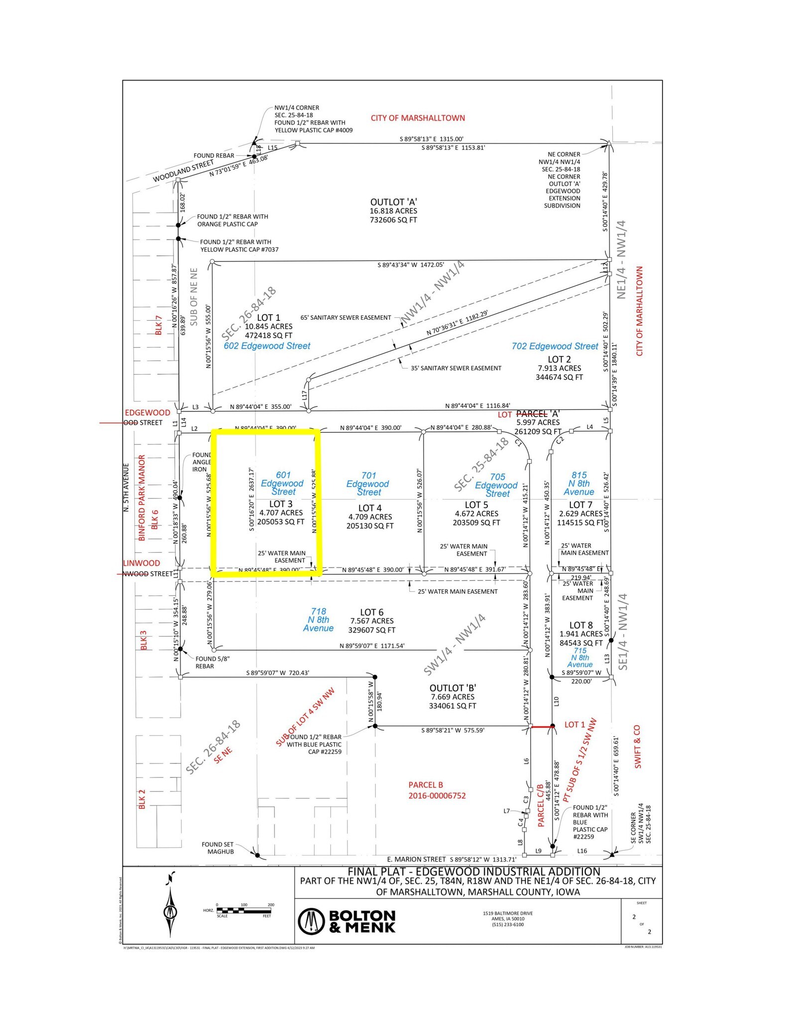 601 Edgewood Street, Marshalltown, IA for sale Plat Map- Image 1 of 2