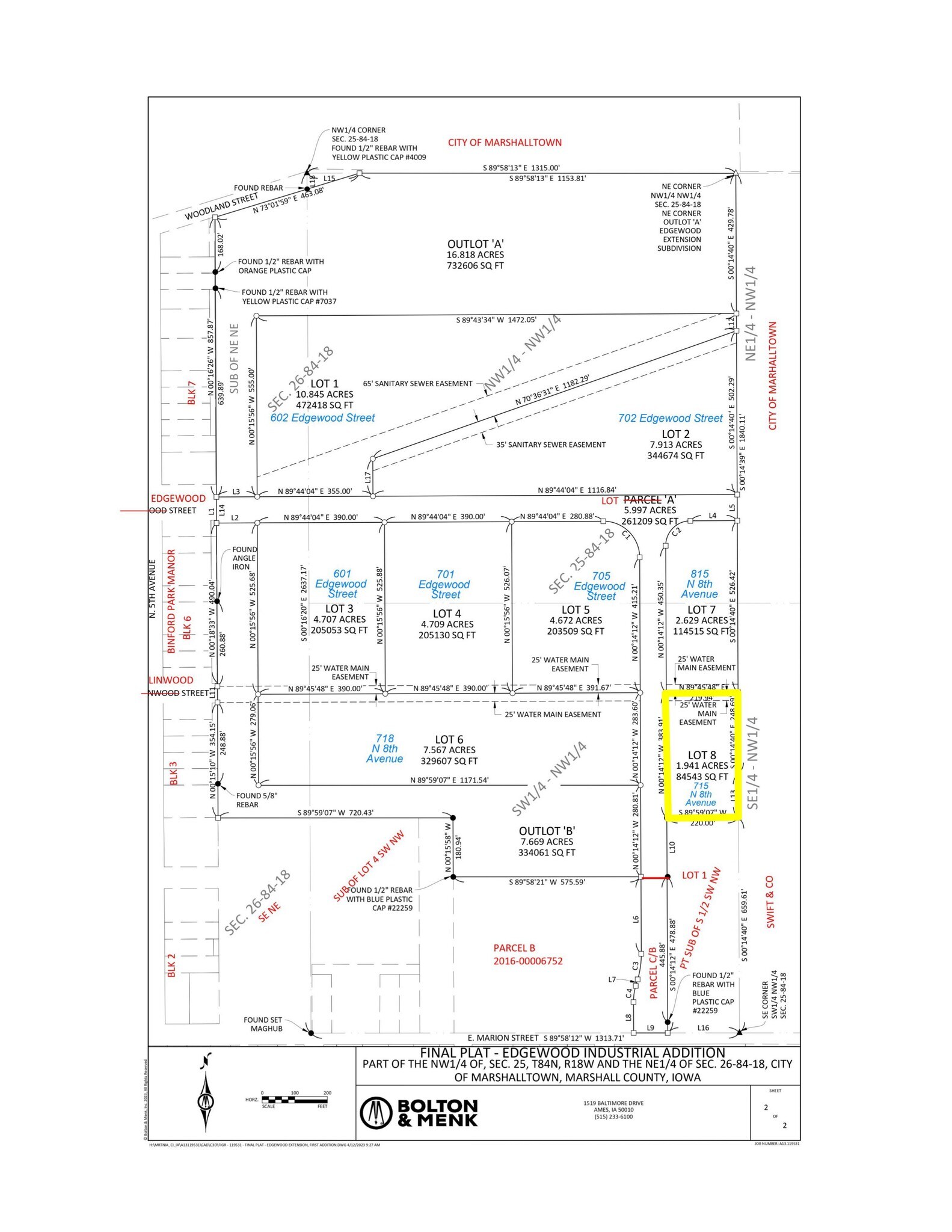 715 N. 8th Avenue, Marshalltown, IA à vendre Plan cadastral- Image 1 de 2