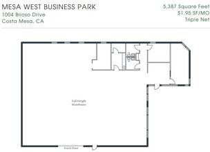 1004 Brioso Dr, Costa Mesa, CA à louer Plan d’étage- Image 1 de 1