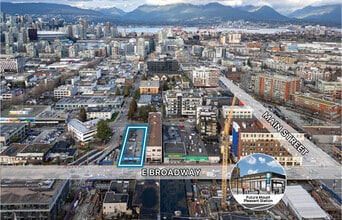 105 E Broadway, Vancouver, BC for lease Aerial- Image 1 of 6