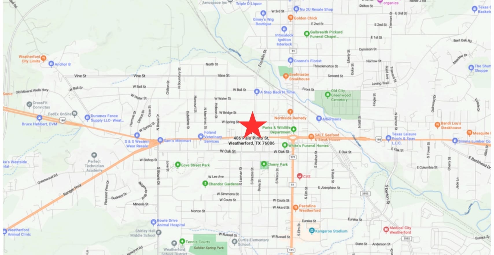 406 Palo Pinto St, Weatherford, TX à louer Carte- Image 1 de 1