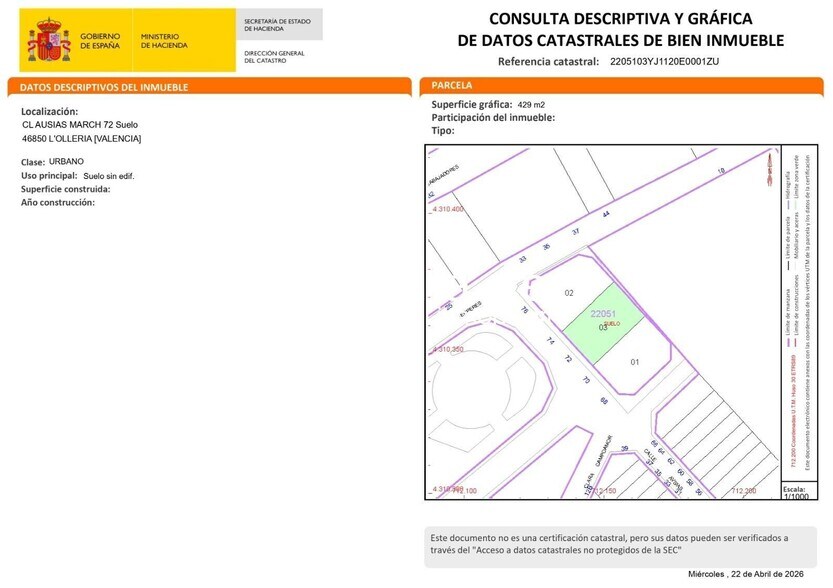 Land in L'Olleria, Valencia for sale - Site Plan - Image 2 of 3