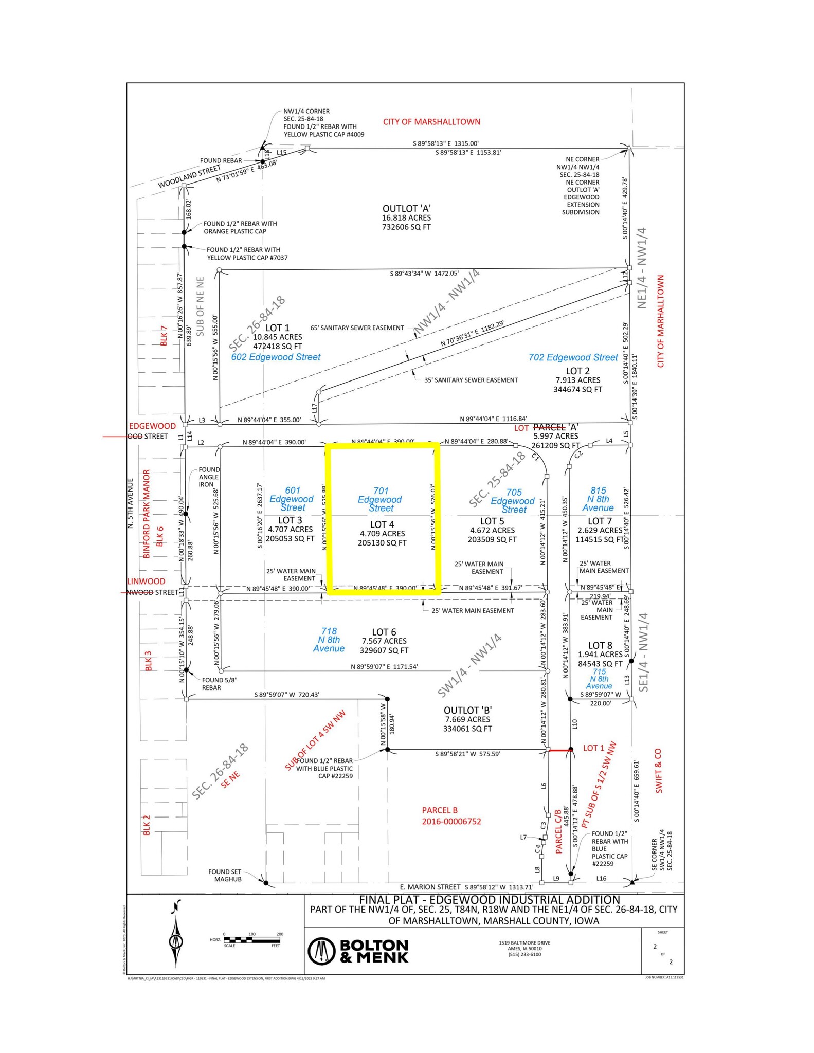 701 Edgewood Street, Marshalltown, IA à vendre Plan cadastral- Image 1 de 2