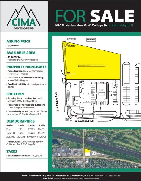 NEC S Harlem Ave & W College Dr, Palos Heights, IL for sale - Building Photo - Image 1 of 3