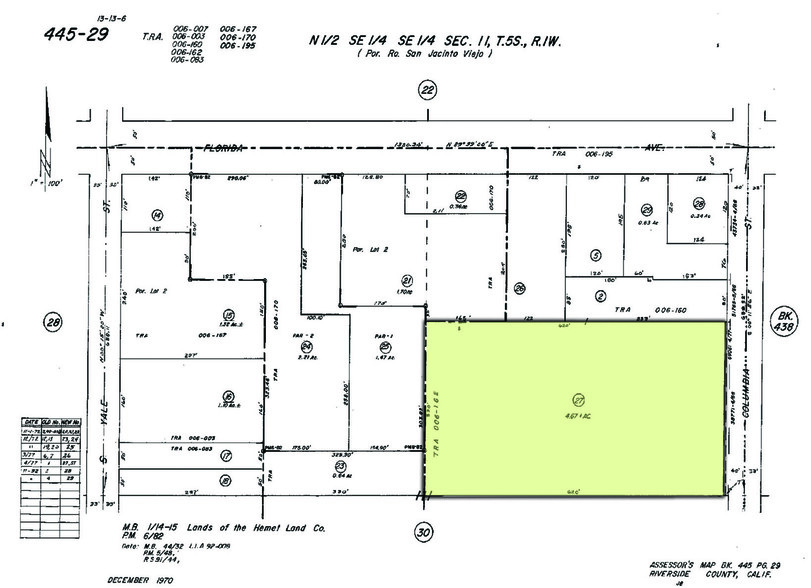 191 Columbia St, Hemet, CA for sale - Plat Map - Image 1 of 2