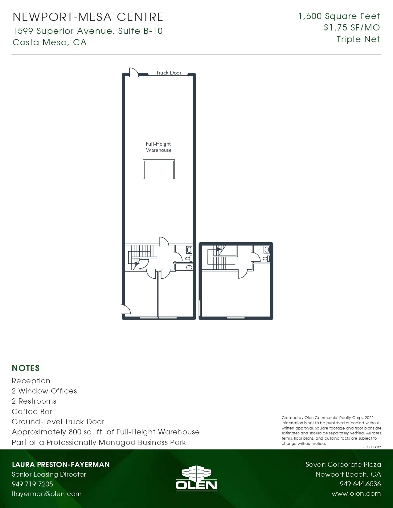 1599 Superior Ave, Costa Mesa, CA à louer Plan d’étage- Image 1 de 1