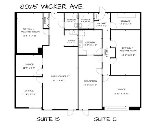8025 Wicker Ave, Saint John, IN 46373 - Unit B -  - Floor Plan - Image 1 of 1