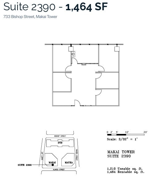 733 Bishop St, Honolulu, HI à louer Plan d’étage- Image 1 de 1