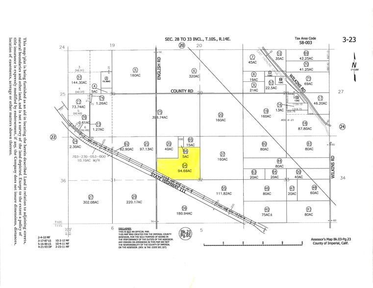 HWY 111 and English Rd., Niland, CA for sale - Plat Map - Image 2 of 2