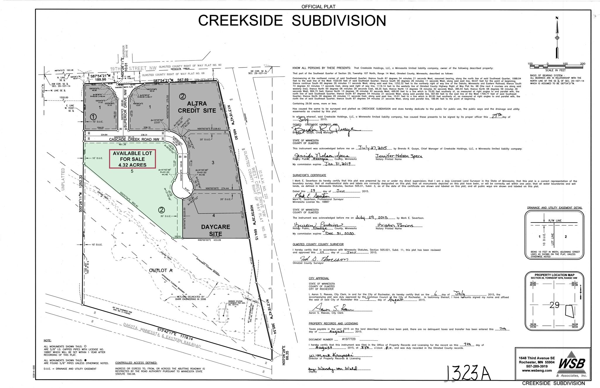 Cascade Creek NW rd, Rochester, MN for sale Plat Map- Image 1 of 2