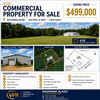 Plus de détails pour 2015 Hewell Rd NW, Dewy Rose, GA - Industriel à vendre