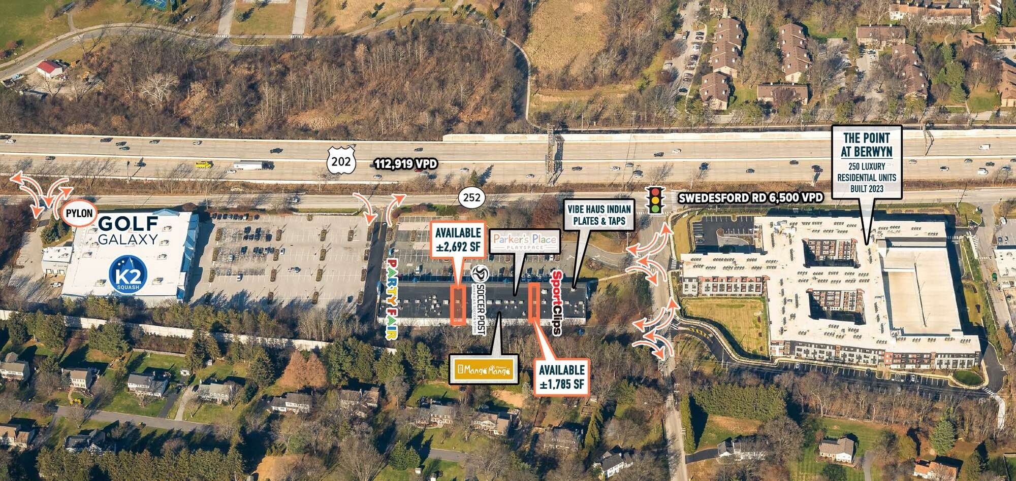402-440 Swedesford Rd, Berwyn, PA for lease Aerial- Image 1 of 3