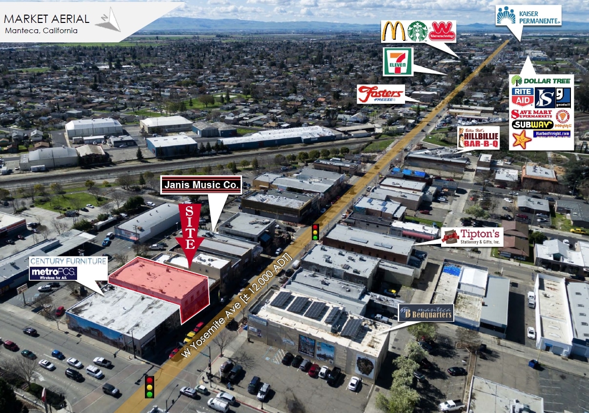116-118 W Yosemite Ave, Manteca, CA for lease Aerial- Image 1 of 7