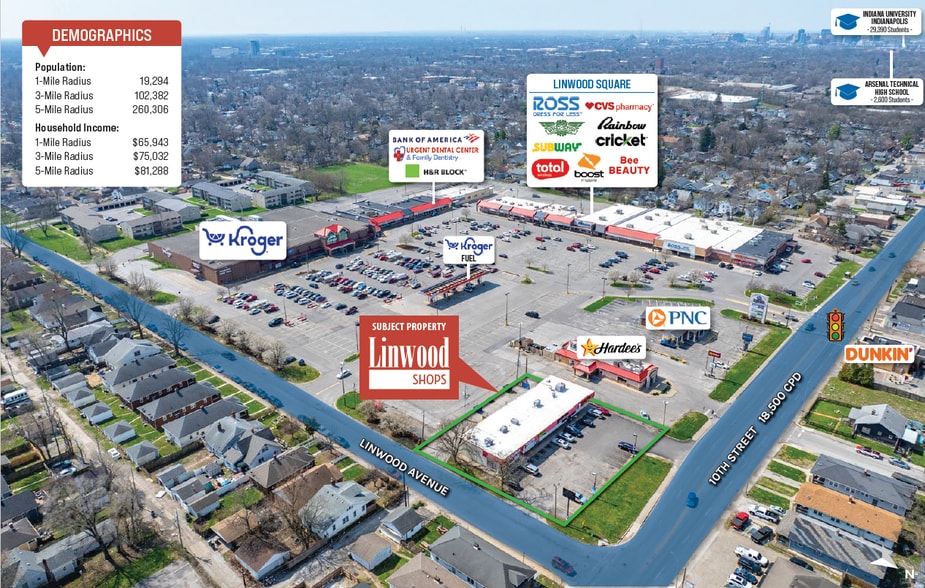 4477-4485 E 10th St, Indianapolis, IN for sale - Aerial - Image 3 of 5
