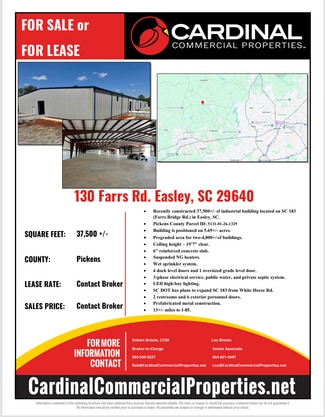 Plus de détails pour 130 Farrs Rd, Easley, SC - Industriel à louer