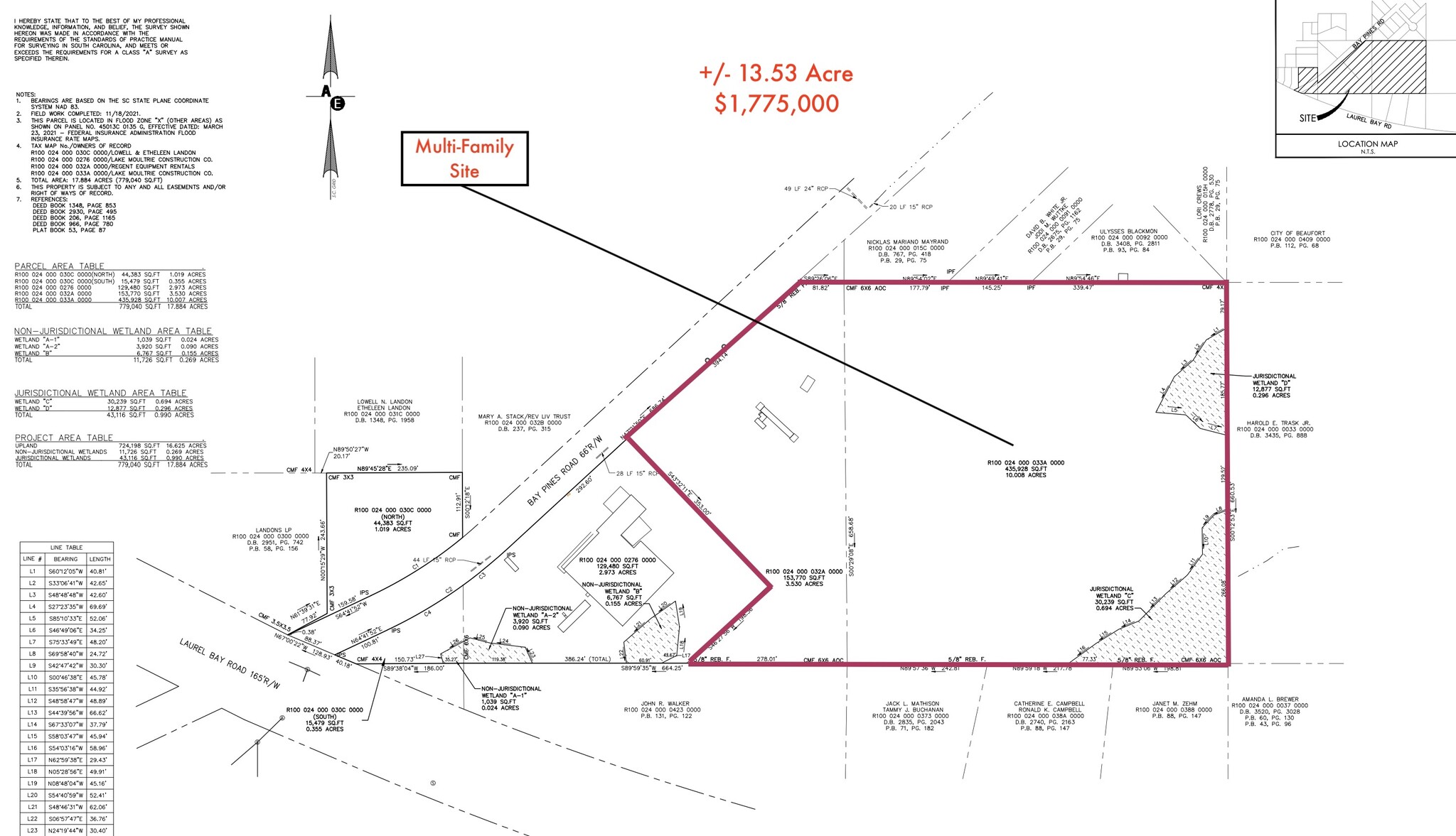 Bay Pines MF, Beaufort, SC à vendre Plan cadastral- Image 1 de 2