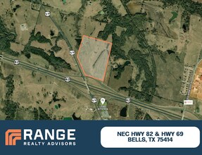 NEC Highway 82 and Highway 69, Bells, TX - aerial  map view