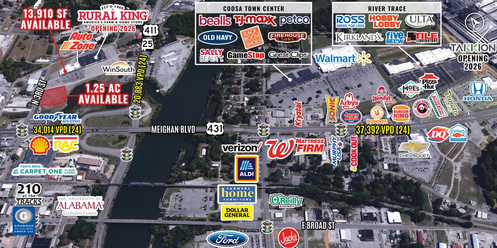 278-320 N 3rd St, Gadsden, AL for lease - Aerial - Image 2 of 5