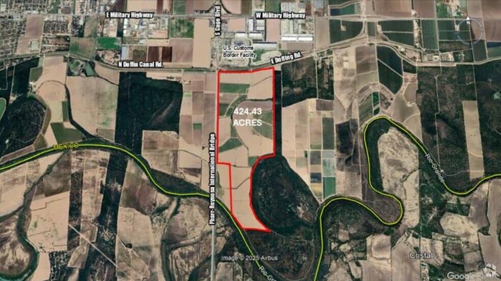 424.43 Acres on East Side of Pharr-Reynosa Intl Bridge, Pharr, TX for sale - Aerial - Image 1 of 4