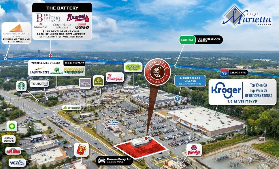 1298 Powers Ferry Rd SE, Marietta, GA à vendre - Aérien - Image 2 de 3