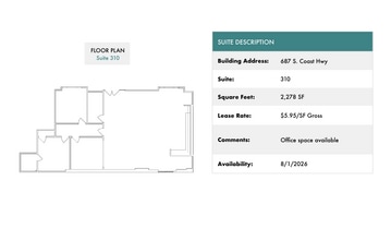687 S Coast Hwy 101, Encinitas, CA à louer Plan d’étage- Image 1 de 1