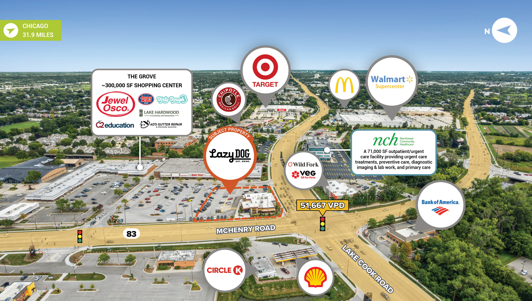 51 McHenry Rd, Buffalo Grove, IL for sale Aerial- Image 1 of 5