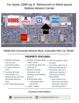 Plus de détails pour 16930 San Fernando Mission Blvd, Granada Hills, CA - Bureau/Commerce de détail à louer