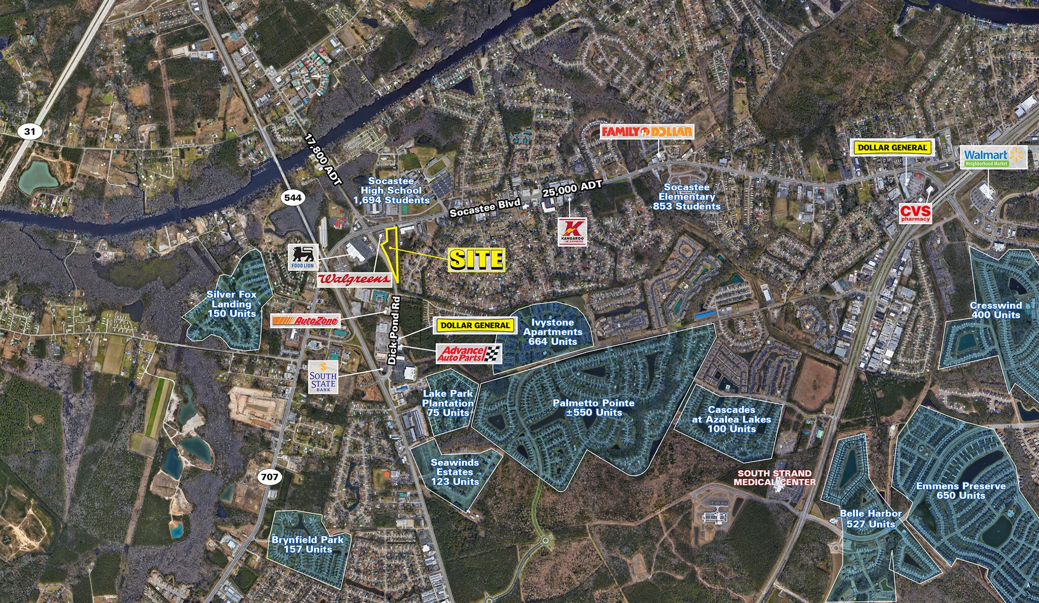 SOCASTEE BLVD & DICK POND RD, Myrtle Beach, SC for sale Aerial- Image 1 of 4