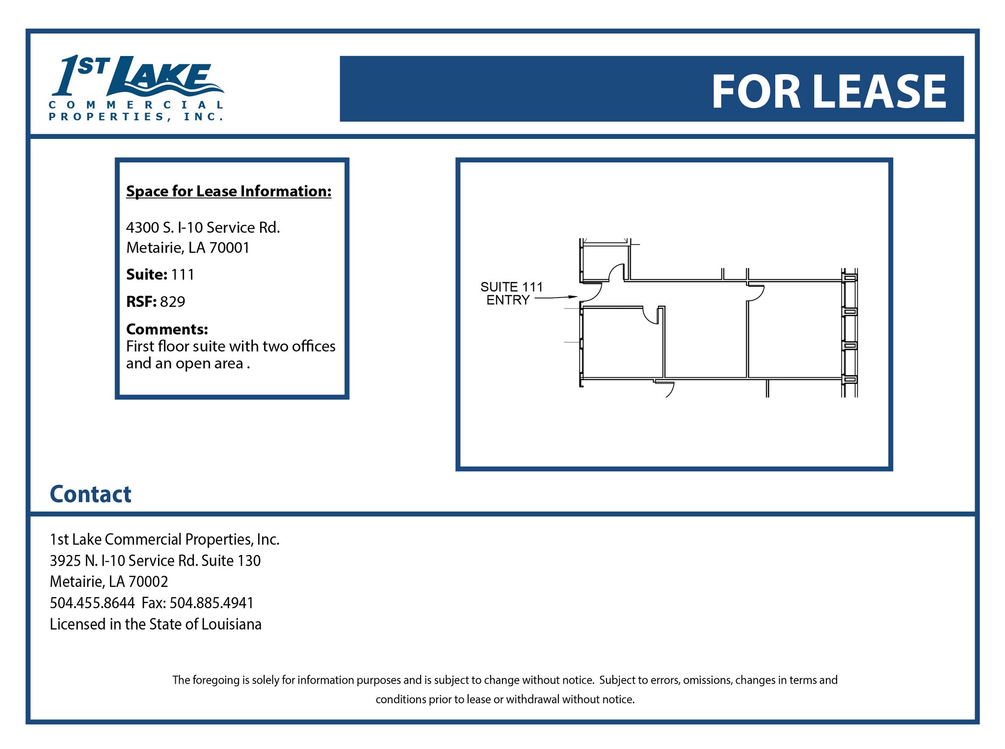 4300 S I-10 Service Rd, Metairie, LA à louer Plan d’étage- Image 1 de 6
