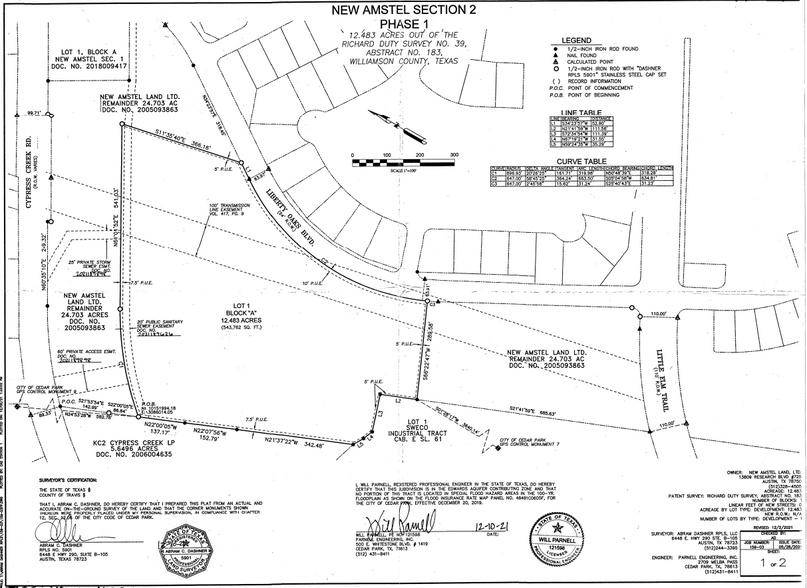 near the SWC of Cypress Creek Road & Liberty Oaks, Cedar Park, TX à vendre - Plan cadastral - Image 2 de 4