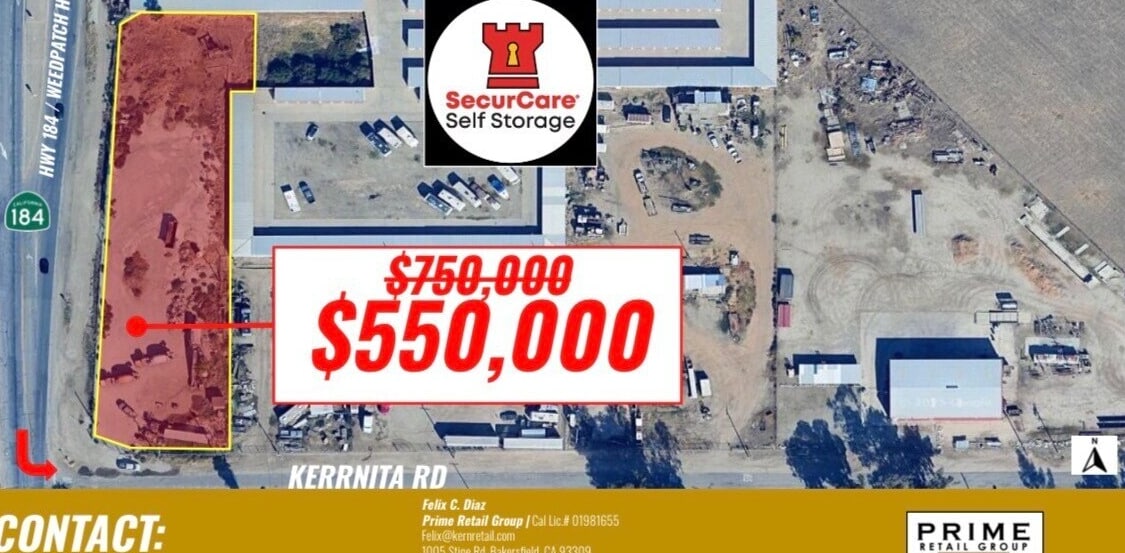 NEC Hwy 184 @ Kerrnita Rd, Bakersfield, CA for sale Aerial- Image 1 of 6