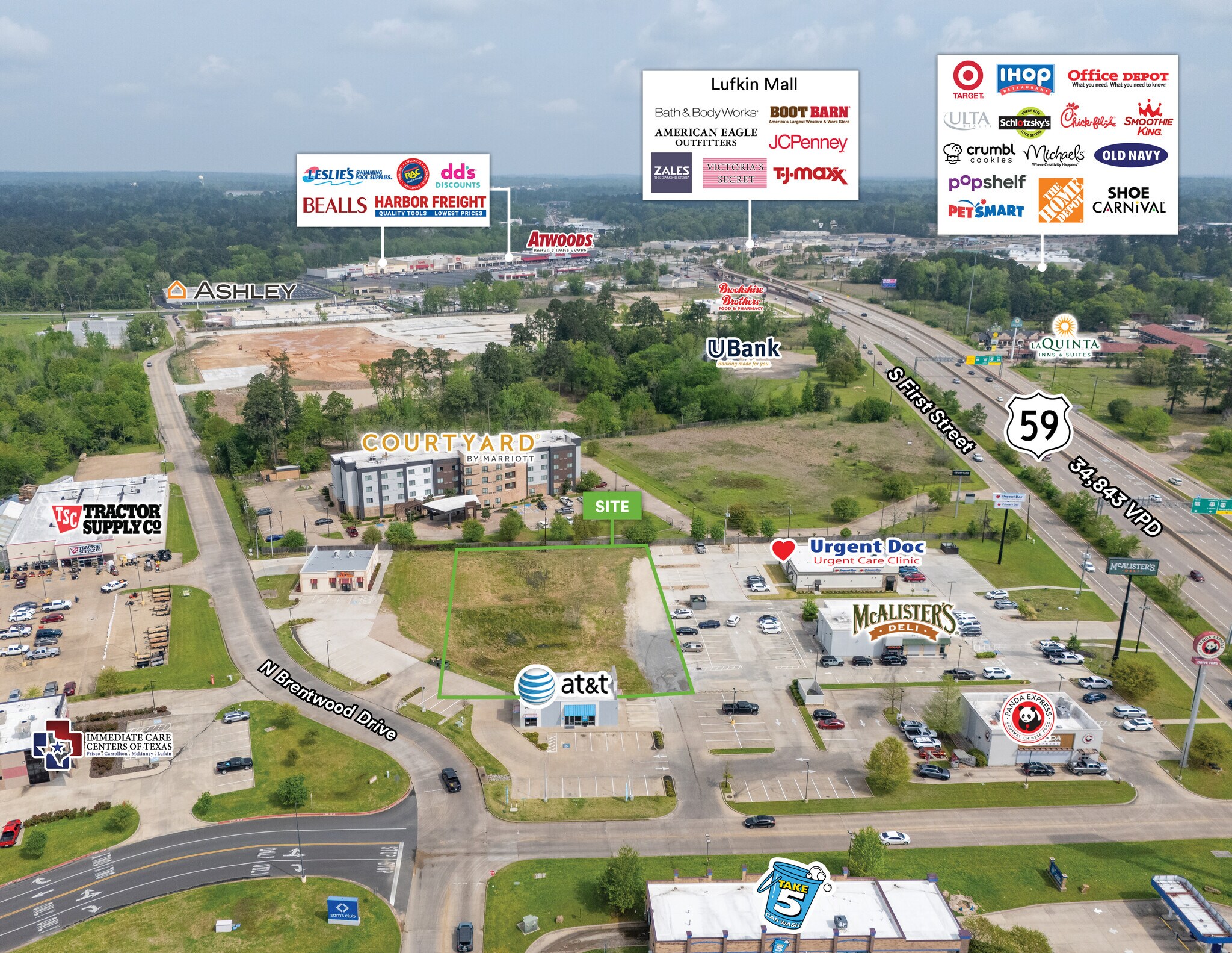 510 & 514 N Brentwood Drive, Lufkin, TX à vendre Aérien- Image 1 de 6