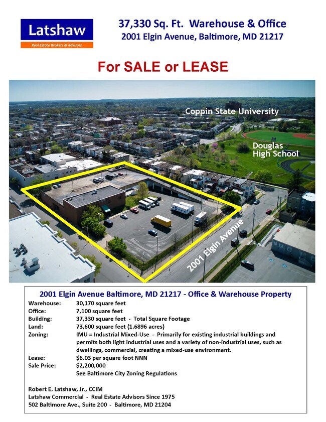 Plus de détails pour 2001 Elgin Ave, Baltimore, MD - Bureau, Industriel à louer