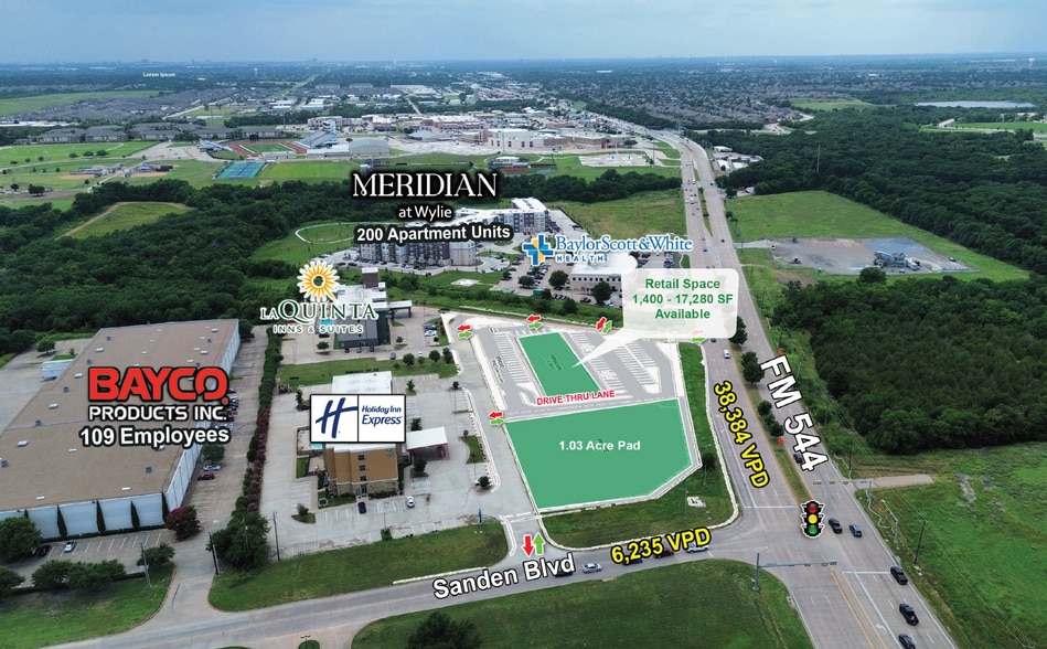 544 E SWQ of FM 544 and Sanden Blvd., Wylie, TX for lease - Aerial - Image 2 of 3