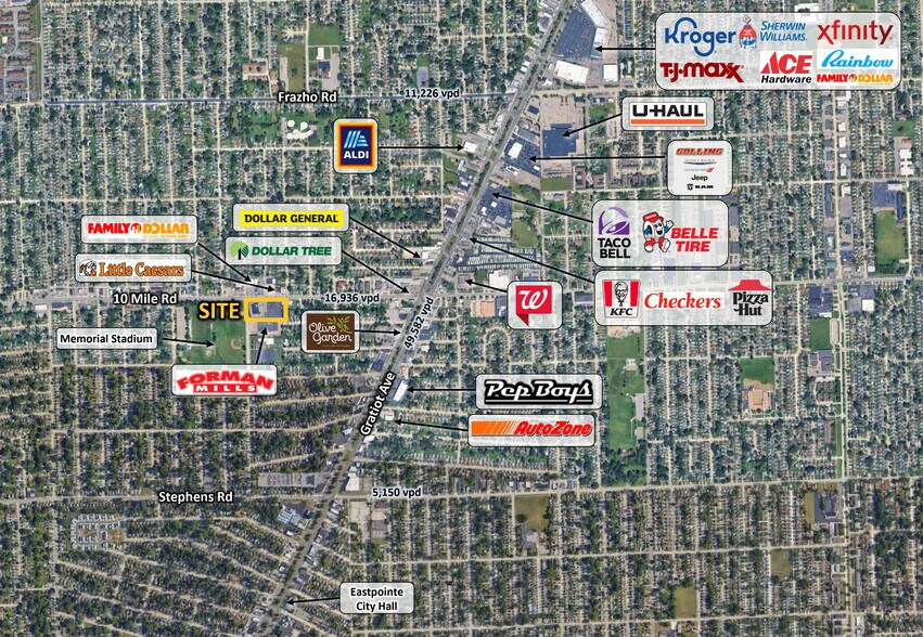 16000 E 10 Mile Rd, Eastpointe, MI for lease - Aerial - Image 3 of 4