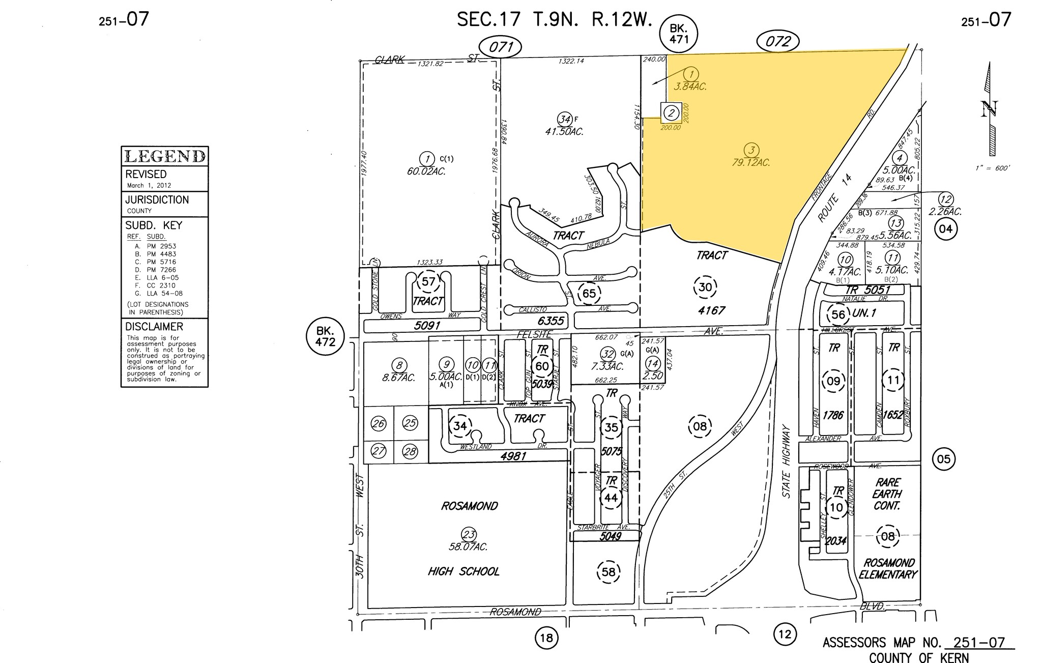 Frontage Rd, Rosamond, CA for sale Plat Map- Image 1 of 2