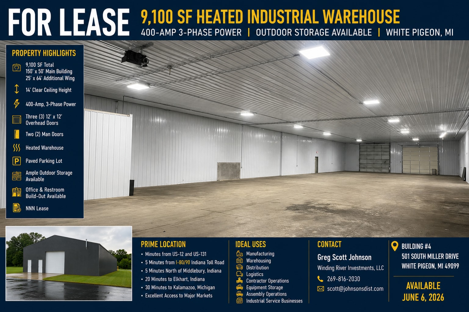 501 S Miller Dr, White Pigeon, MI for lease Interior Photo- Image 1 of 2