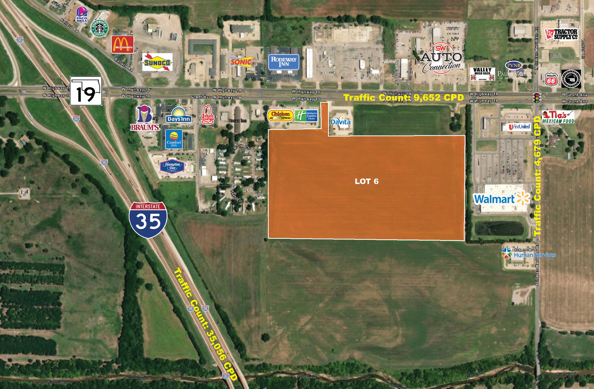 Grant Ave & Indian Meridian Rd, Pauls Valley, OK à vendre Aérien- Image 1 de 2