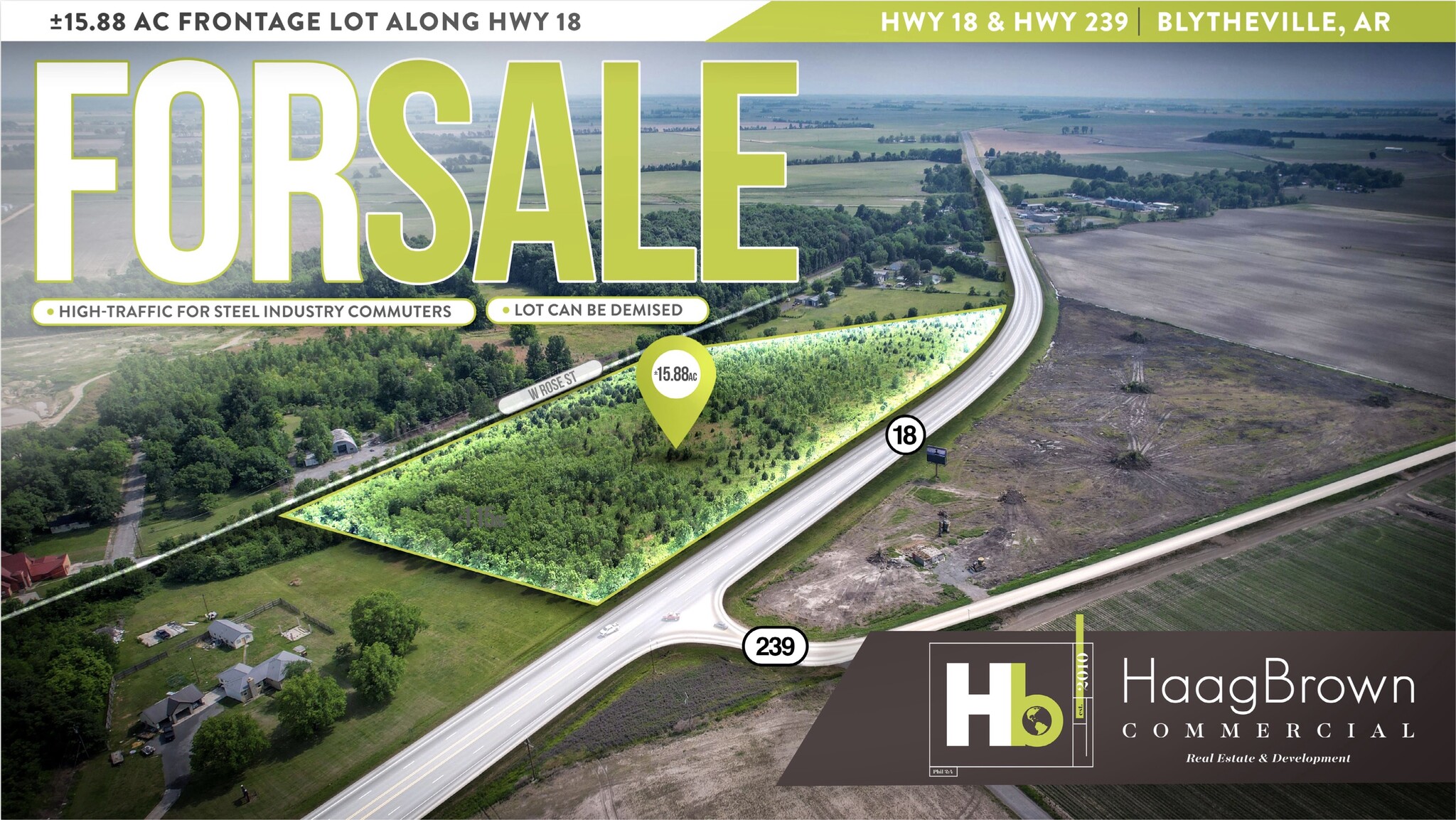 Hwy 18 & 239 hwy, Blytheville, AR for sale Aerial- Image 1 of 8