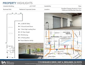 1115 Research Dr, Redlands, CA à louer Plan d  tage- Image 1 de 2