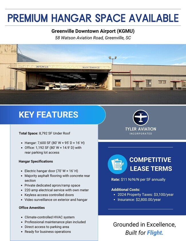 Plus de détails pour 58 Watson Aviation Rd, Greenville, SC - Local d'activités à louer