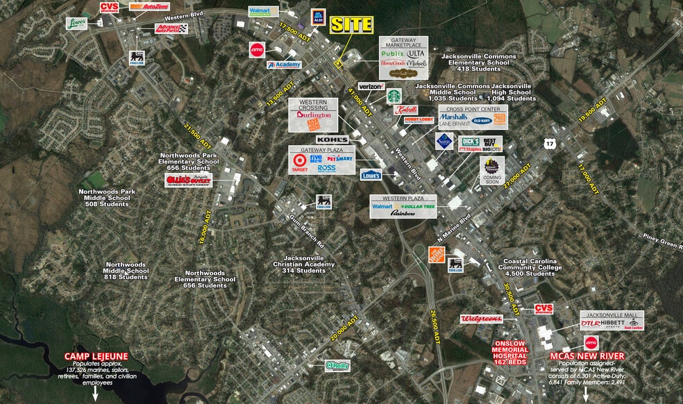 3050-3100 Western Blvd, Jacksonville, NC à louer - Aérien - Image 2 de 3