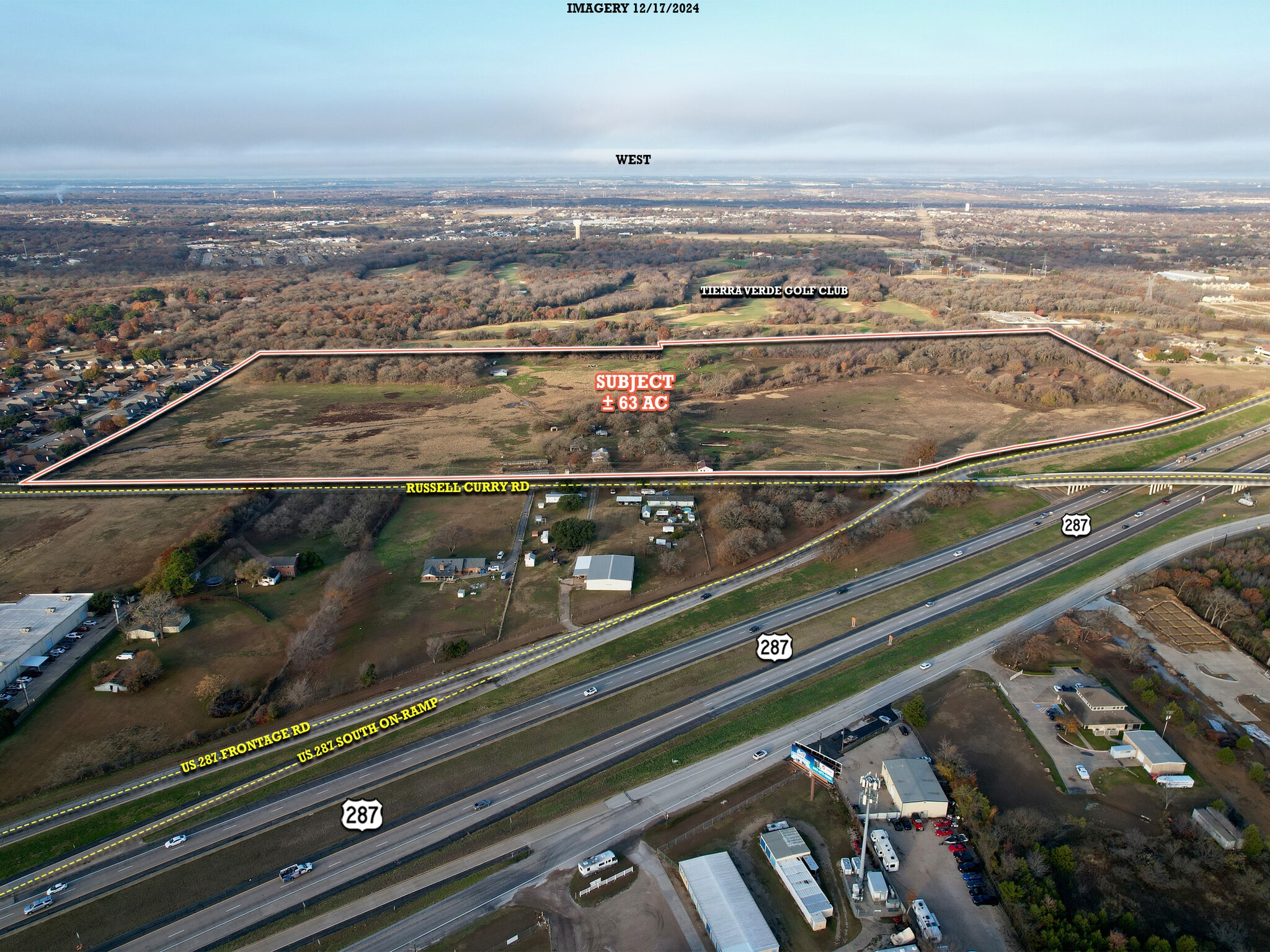 SWC US 287 & Russell Curry Road, Arlington, TX for sale Aerial- Image 1 of 6