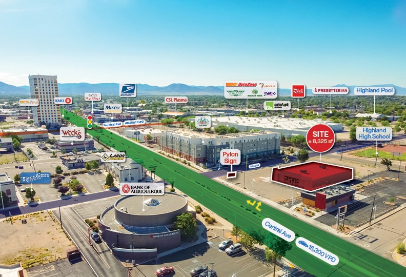 4910 Central Ave SE, Albuquerque, NM for lease - Aerial - Image 2 of 6