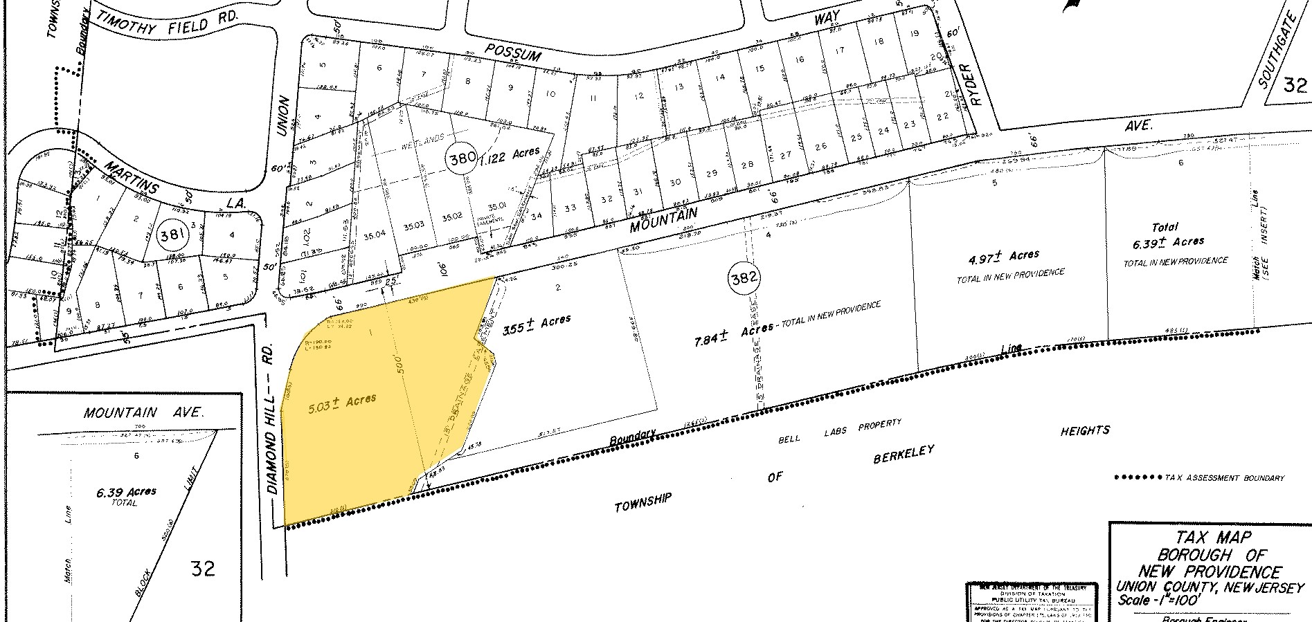 890 Mountain Ave, Berkeley Heights, NJ à vendre Plan cadastral- Image 1 de 1