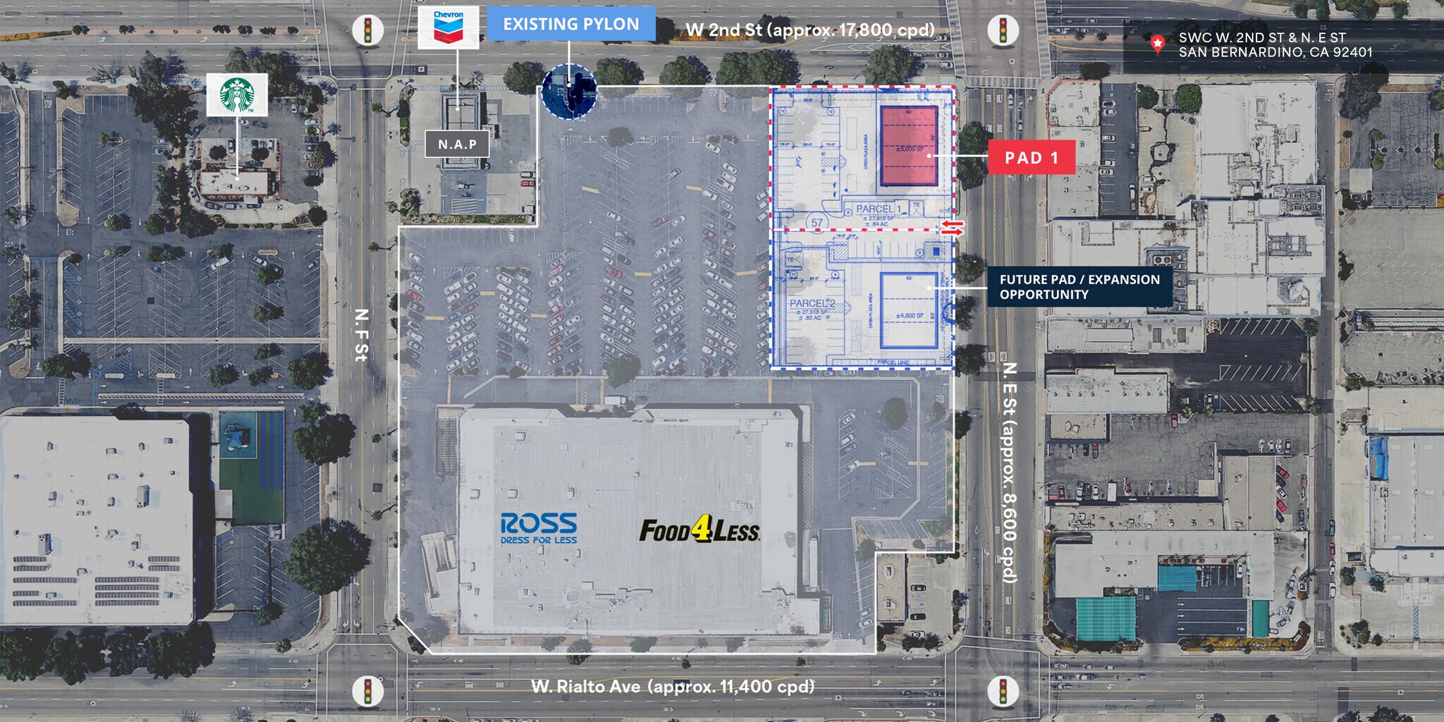 SWC W 2nd St and N E St, San Bernardino, CA for lease Aerial- Image 1 of 2