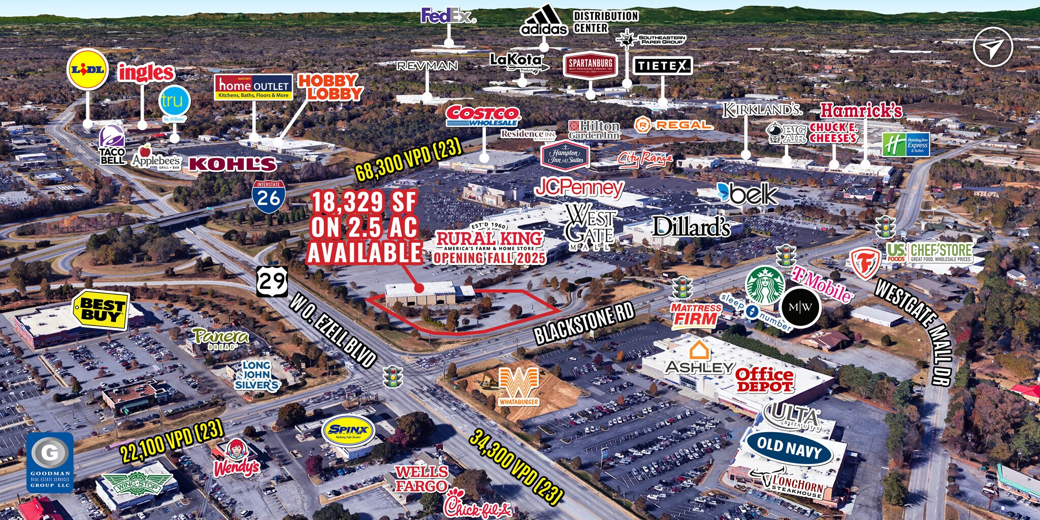 205 W Blackstock Rd, Spartanburg, SC for lease Aerial- Image 1 of 4