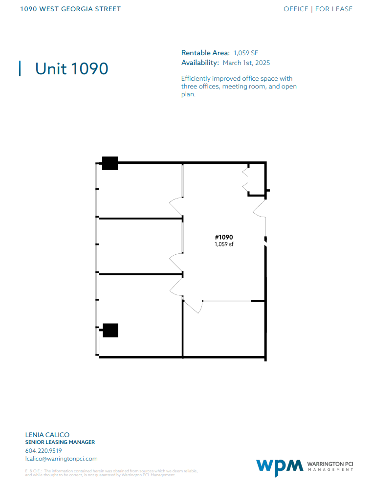 1090 W Georgia St, Vancouver, BC for lease Floor Plan- Image 1 of 1