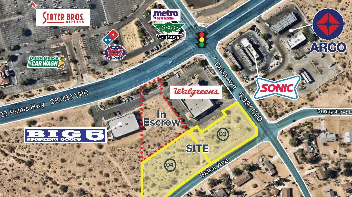 29 Palms Hwy (Hwy 62) & Balsa Ave, Yucca Valley, CA for sale Aerial- Image 1 of 6